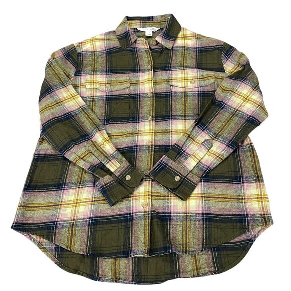 Old Navy Boyfriend Shirt Women Small Multi Plaid Flannel Long Sleeve Button Down - Picture 1 of 15